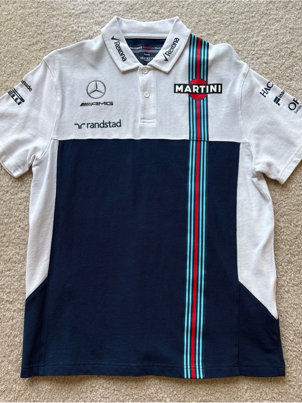 Williams Martini Racing Mercedes Benz Men's White Blue Polo Shirt Size L